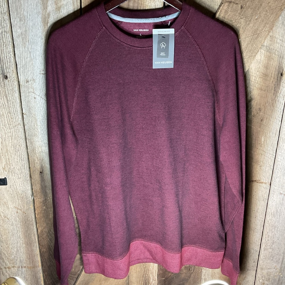 Van Heusen Men’s Soft Touch Sweater Crewneck Pullover, Cabernet Size L